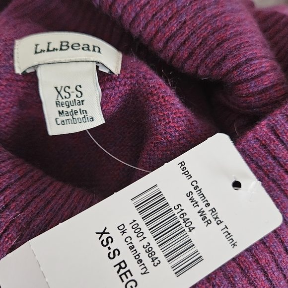NWT LL Bean cranberry pink purple 100% cashmere turtleneck sweater Womens Large - Picture 6 of 6